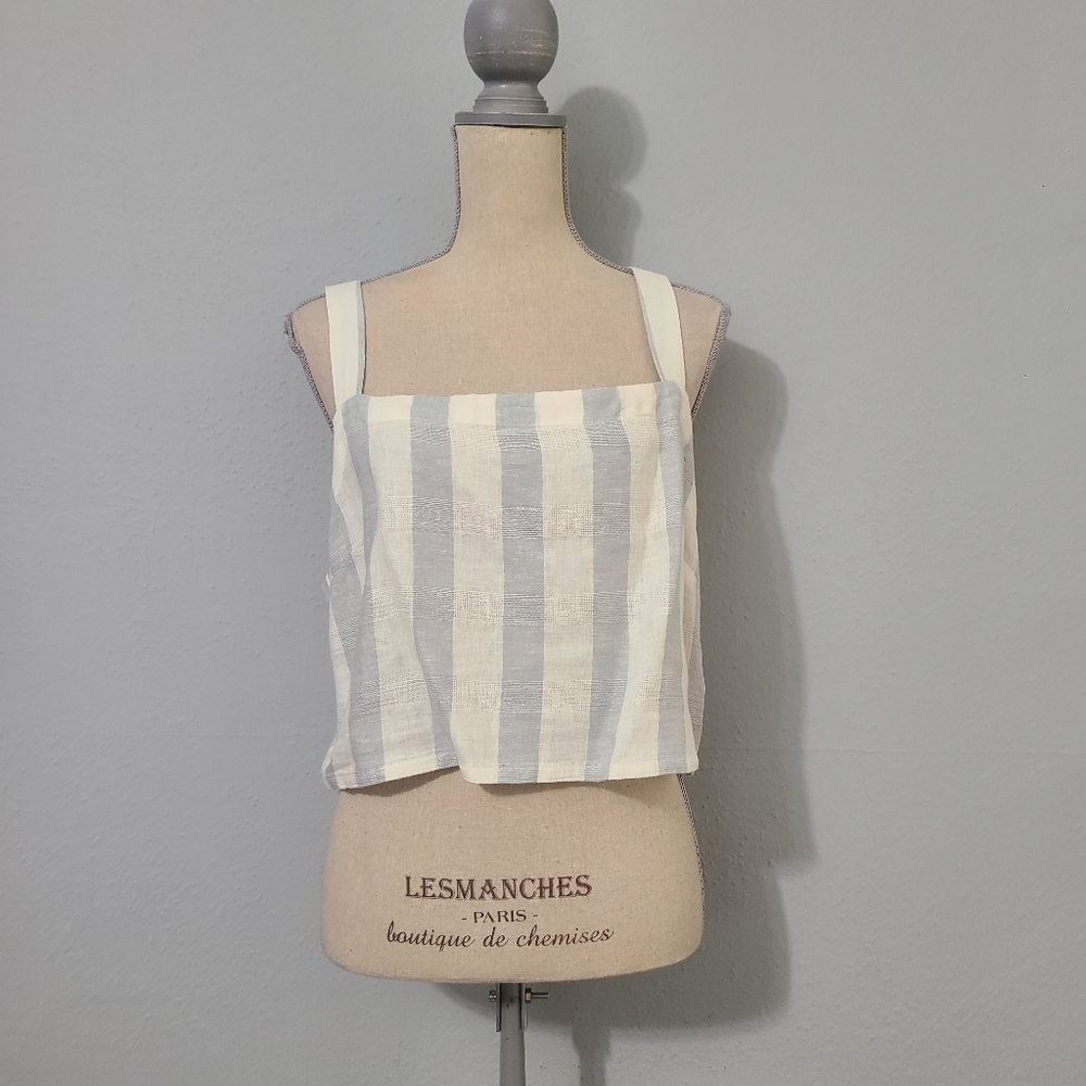 Madewell Linen Blend Abbie Crop Top in Stripe NWOT Size XLarge